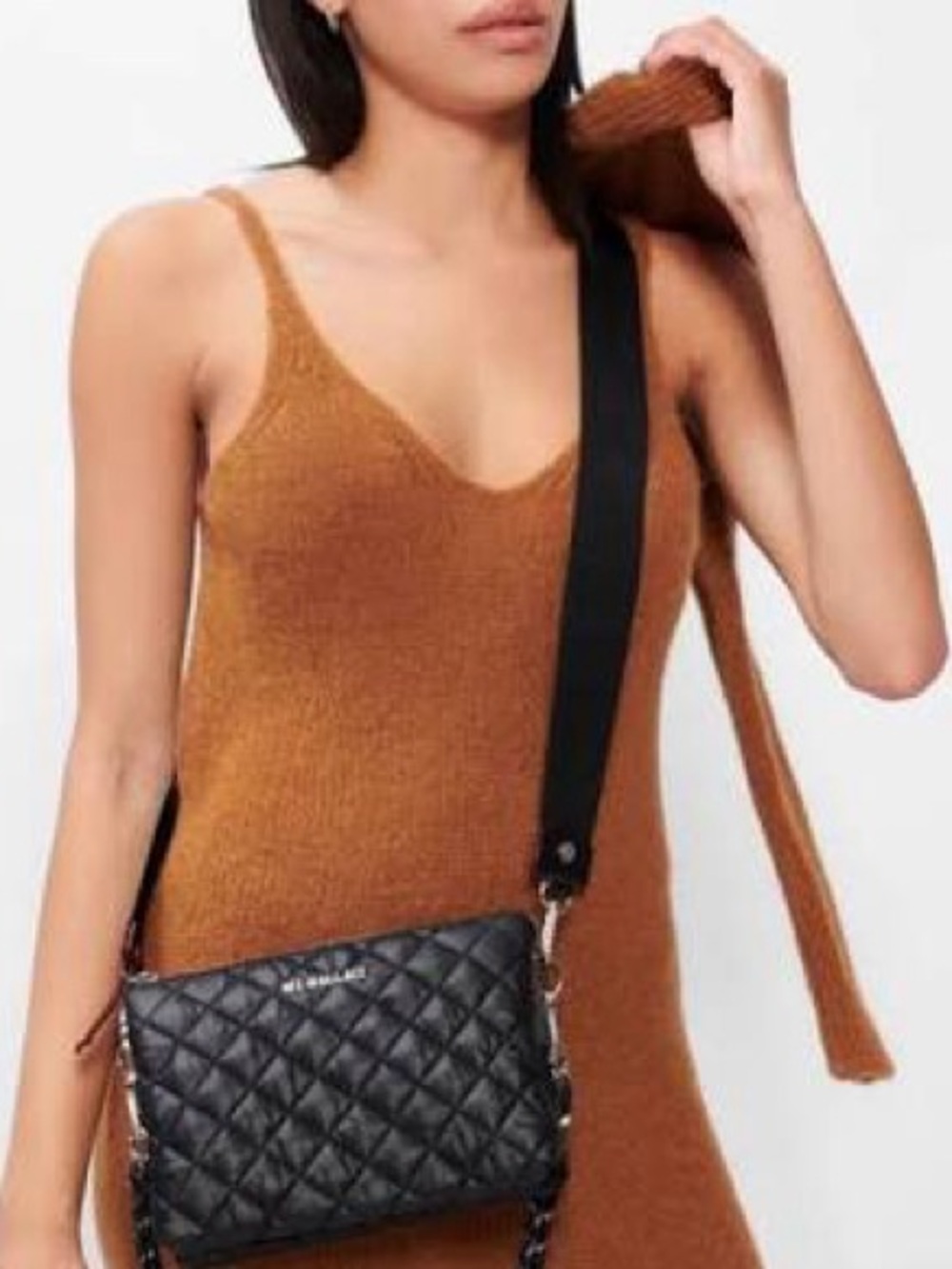 MZ WALLACE Crosby Pippa Quilted Crossbody Black Bag Regular Size (Small) Read